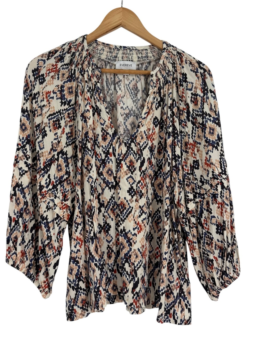 Evereve Top Blouse Womens Size XL Flowy Boho Southwestern Smocked Pullover